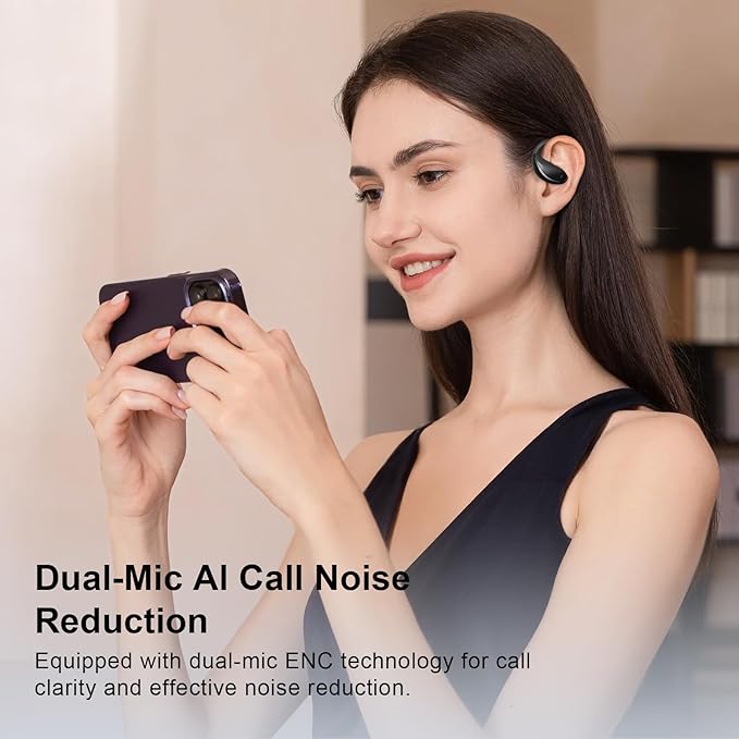 Open Ear Clip Wireless Earbuds Bone Conduction Headphones, Bluetooth 5.4, Open Ear Design for Running Fitness,Office，Built-in Mic, IPX7 Waterproof, LED Display Charging Case,Ear Hooks Ear Buds
