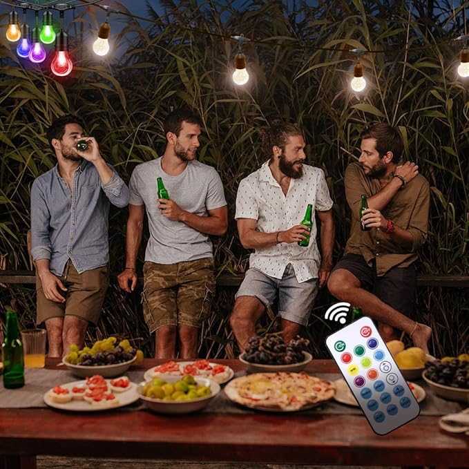 35FT Outdoor String Lights, 11 Shatterproof Edison Bulbs, Dimmable RGB Color Changing Patio Lights with Remote,Waterproof for Garden Commercial LED Decorative Lighting.