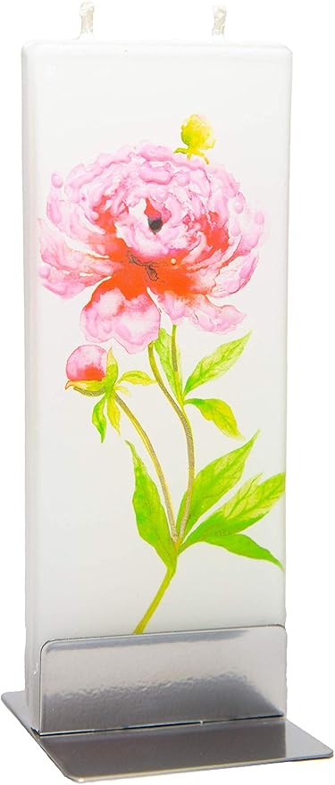 Flatyz Handmade Gift Set With Steel Base - Flower Candle for Mother's Day - Spring Design for Women - Peony Aesthetic - Unique Cute Womens Gifts