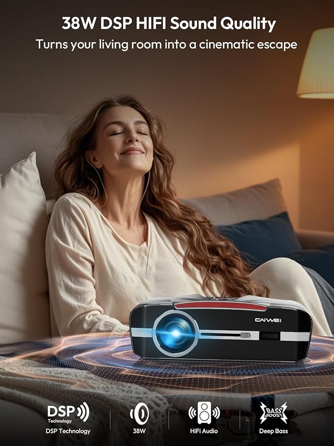 Smart Daylight Projector 2300 ANSI Lumen with WIFI6 Android TV & Auto Focus, 4K Support Home Theater Proyector Indoor Outdoor Movie Gaming Karaoke, Bluetooth 5.2 DSP Speaker Ceiling HDMI/USB/Phone/PC