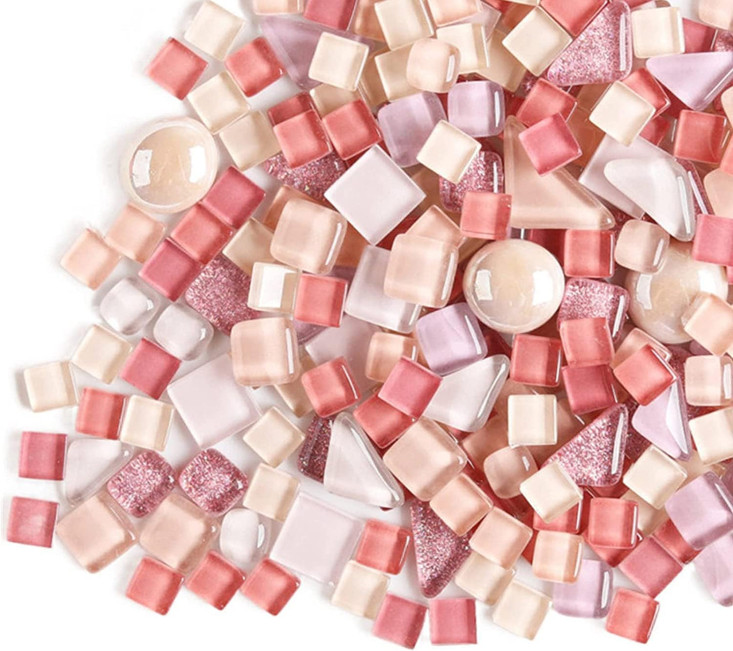 1.1 LB Irregular Crystal Mosaic Tiles,Small Particle Color Decal Crystal Glass Tile DIY Hobbies Children Handmade Crystal Craft for DIY Handmade Decorative Materials (Sakura Pink Series)