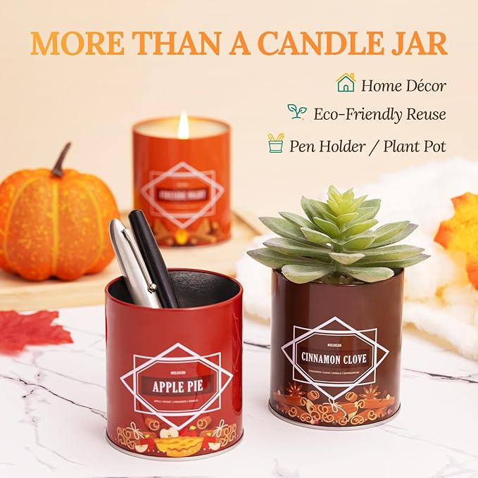 Fall & Winter Candles Gift Set – 54oz (6×9oz) Soy Candles with Seasonal Scents: Cinnamon Clove, Spice Pumpkin, Hot Cocoa, Apple Pie, Hello Fall, Fireside Ember – Christmas, Holiday & Birthday Gifts
