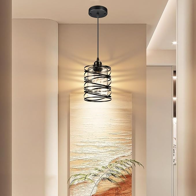 Pendant Lights Kitchen Island, Modern Black Farmhouse Hanging Light with Bubble Seeded Glass, 2 Pack Pendant Lighting with Adjustable Height for Dining Room, Bedroom, Living Room, Hallway