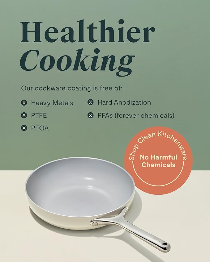 Caraway Fry Pan Duo - Nonstick Ceramic Frying Pan (8" & 10.5”) - Non Toxic, PTFE & PFOA Free - Oven Safe & Compatible with All Stovetops (Gas, Electric & Induction) - Cream