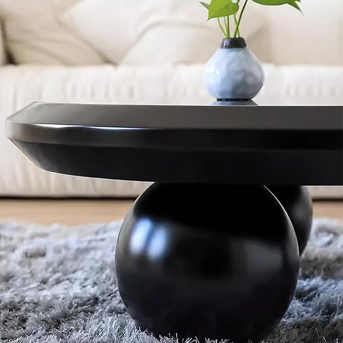 Large Cloud Coffee Table for Living Room, 51.18" Oval Wood Coffee Table with 3 Ball Legs, Unique Modern Living Room Table Center Table for Home Office, Black