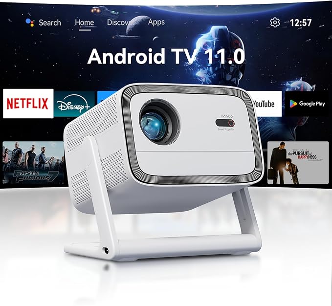 Wanbo Vali 1 Smart Projector, Android TV, Voice Control, 900ANSI, Native 1080P FHD, Auto Focus Keystone, 200° Stand, Wifi Bluetooth, 28dB, Portable Home Theater Outdoor Proyector