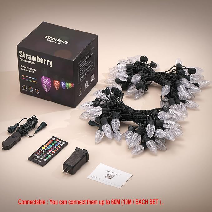 Gemce Smart C9 Christmas Outdoor Lights, 66FT 100 LEDs, APP Remote Controlled RGB String Lights, DIY Chasing Xmas Lights, Color Changing with Timer & Music Sync for Holiday Xmas Tree Decoration…