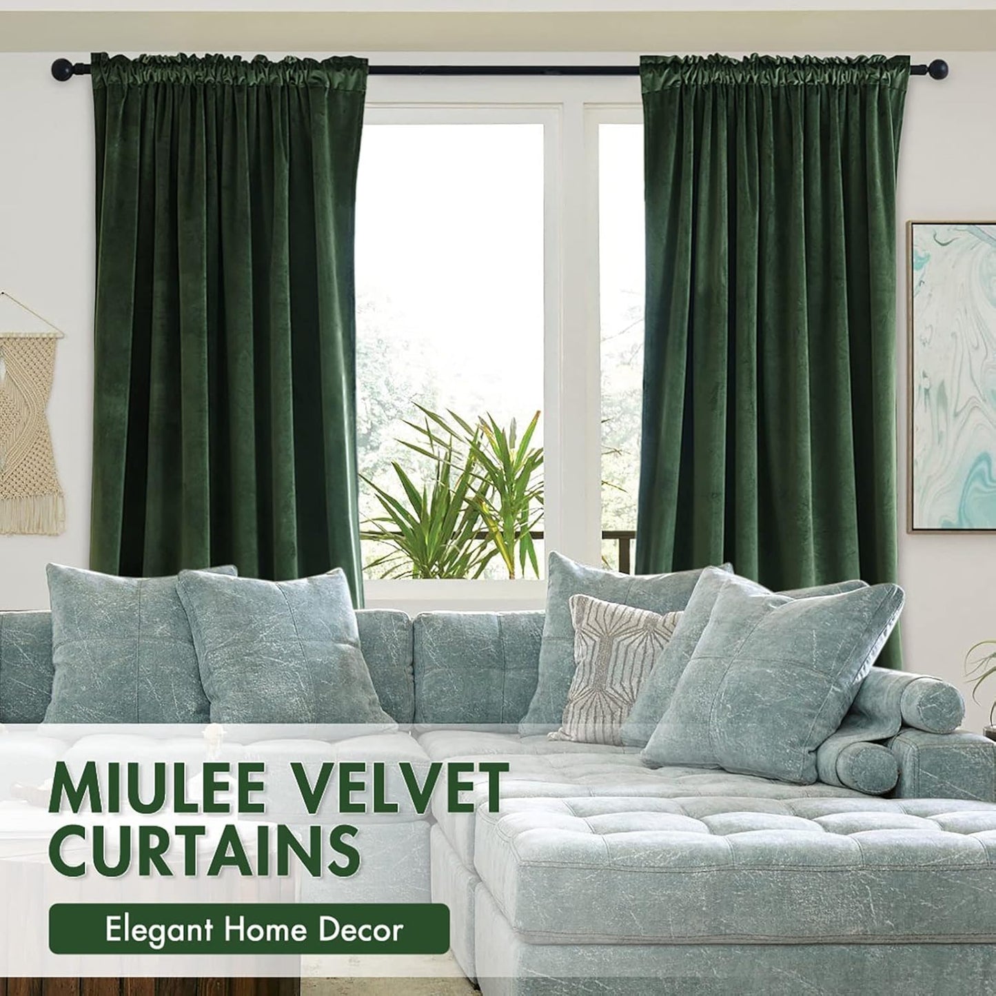 MIULEE Olive Green Velvet Curtains Thermal Insulated Blackout Curtain Drapes for Bedroom Living Room Darkening 63 Inches Long Curtains Panels Rod Pocket Set of 2