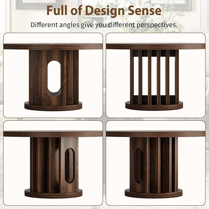 31.5" Round Coffee Table, Small Wooden Circle Center Table Hole Panel Splice Design Coffee Tables for Living Room, Thickened Edge MDF Board, Walnut