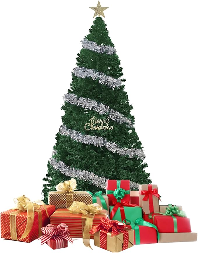 9FT Artificial Christmas Tree, Full Premium Hinged Artificial Pine Tree with 1850 Branch Tips Metal Stand for Outdoor & Indoor (Green)