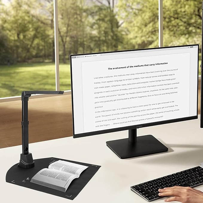 Document Scanner, 12MP Book Document Camera for Teachers Multi-Language OCR Recognition Foldable & Portable Pocket Book/Multi-Page Scanning, Capture Size A3/A4, Only Windows