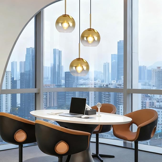 Mikeru Modern Gold Glass Chandelier, 3 Light Cluster Pendant Light Fixtures Kitchen Island Lighting Kitchen Island Pendant Lighting Hanging Lights Multi Light Large Pendant Lighting（Without Bulb）