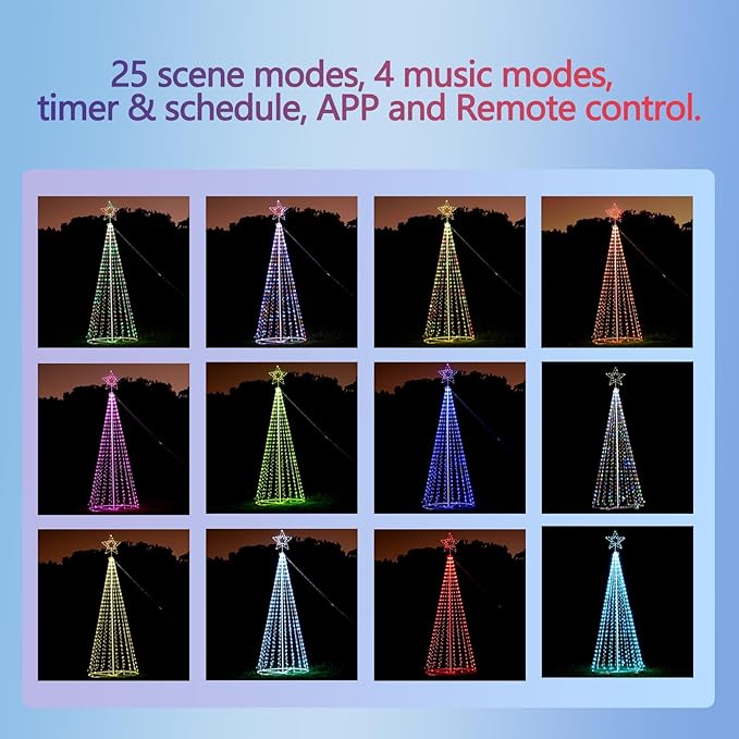 12Ft RGB Outdoor Lighted Christmas Tree Lights Cone Tall Star Topped Artificial Christmas Trees Outside Decor for Xmas New Year Holiday