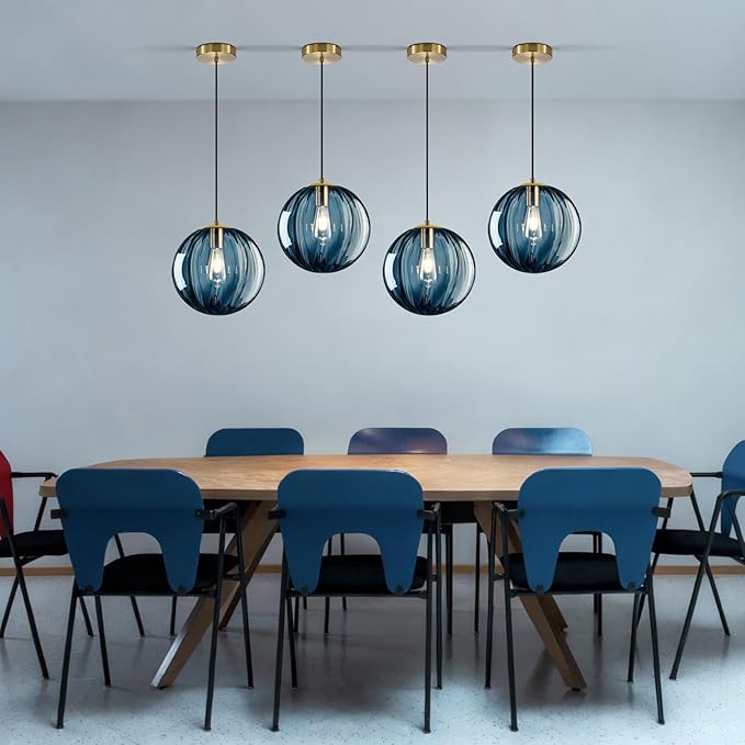 Modern Blue Glass Pendant Light, Kitchen Island Lighting Single Globe Pendant Light Fixtures Century Kitchen Island Pendant Lighting for Bedroom Living Dining Room Light Fixture （Without Bulb）