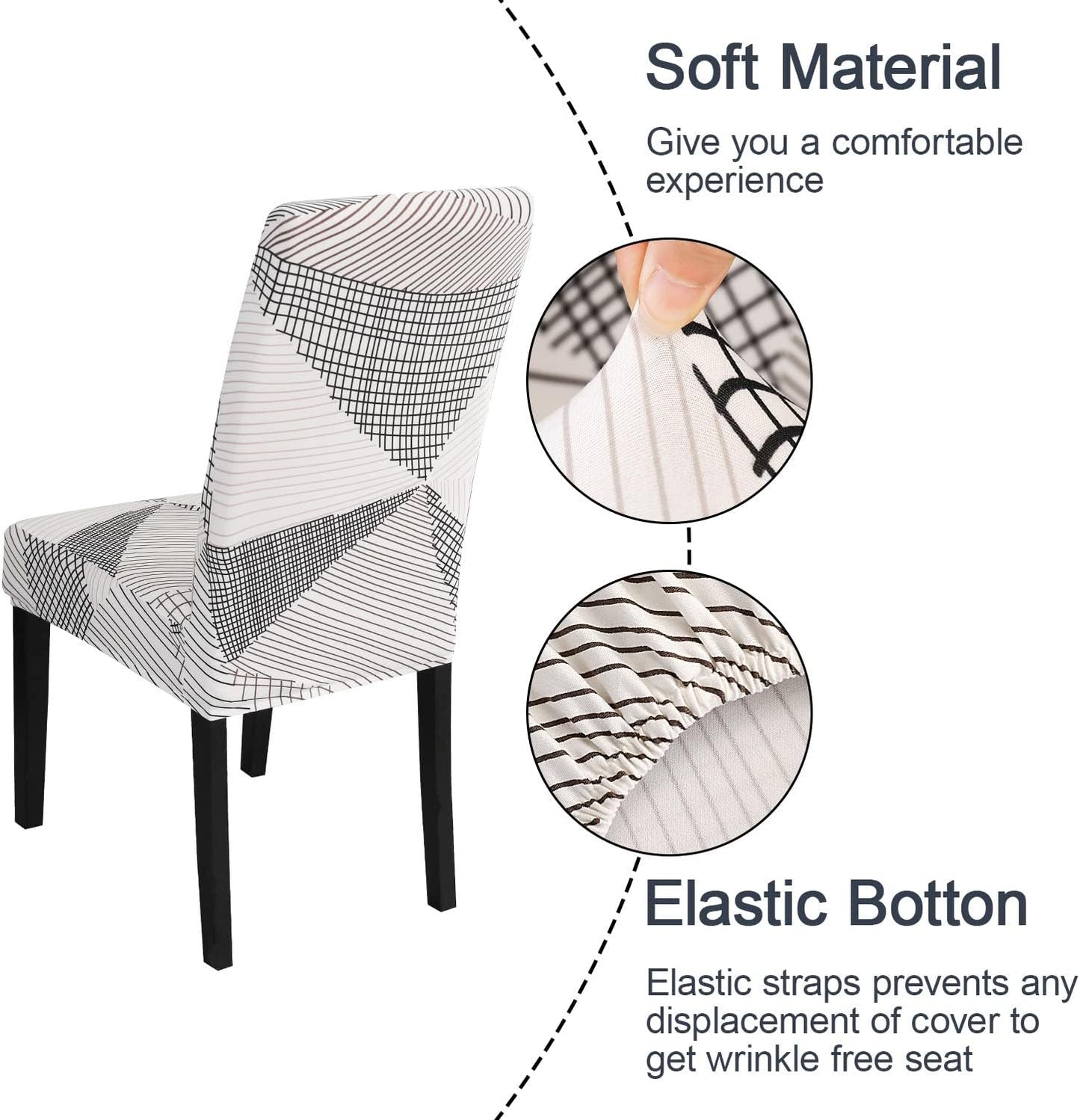 JQinHome White Chair Covers for Dining Room Set of 6, High Stretch Removable Washable Parsons Chair Slipcover for Home Party Hotel Wedding Ceremony (6PCS, Geometric)