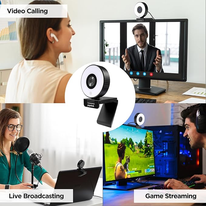 papalook 2K Webcam with Light and Privacy Cover, PA552 Full HD Streaming Web Camera with Dual Microphones, Plug and Play USB Computer Webcam for PC Laptop Desktop, Mac Zoom Skype Teams