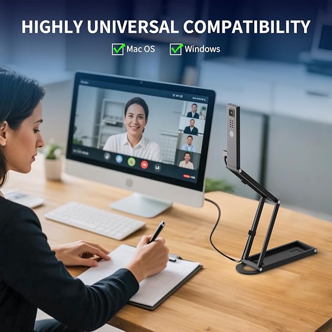 NetumScan 4K USB Book Document Camera & Webcam with Built-in Microphone & AutoFocus, USB Visualiser A3-Size, Built-in 3-Level LED, Foldable for Web Distance Learning&Teaching Compatible MacOS&Windows