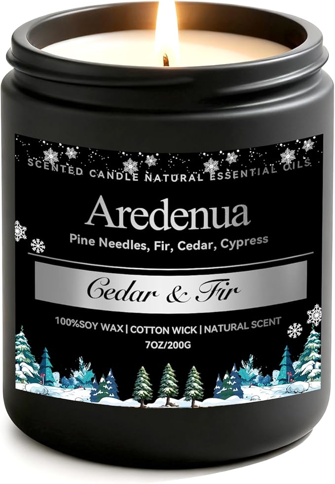 Cedar & Fir Candle – Winter Candles | Holiday Scented Candles, 7oz Jar Soy Candle for Home Scented - 50H Burn - Evergreen Forest & Fresh Pine Scent, Christmas Gifts for Women & Men