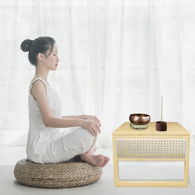 Japanese Floor Coffee Table,Bamboo Low Table for Sitting,Japanese TeaTable for Tatami Living Room Bay Window Meditatio(Wood Color)