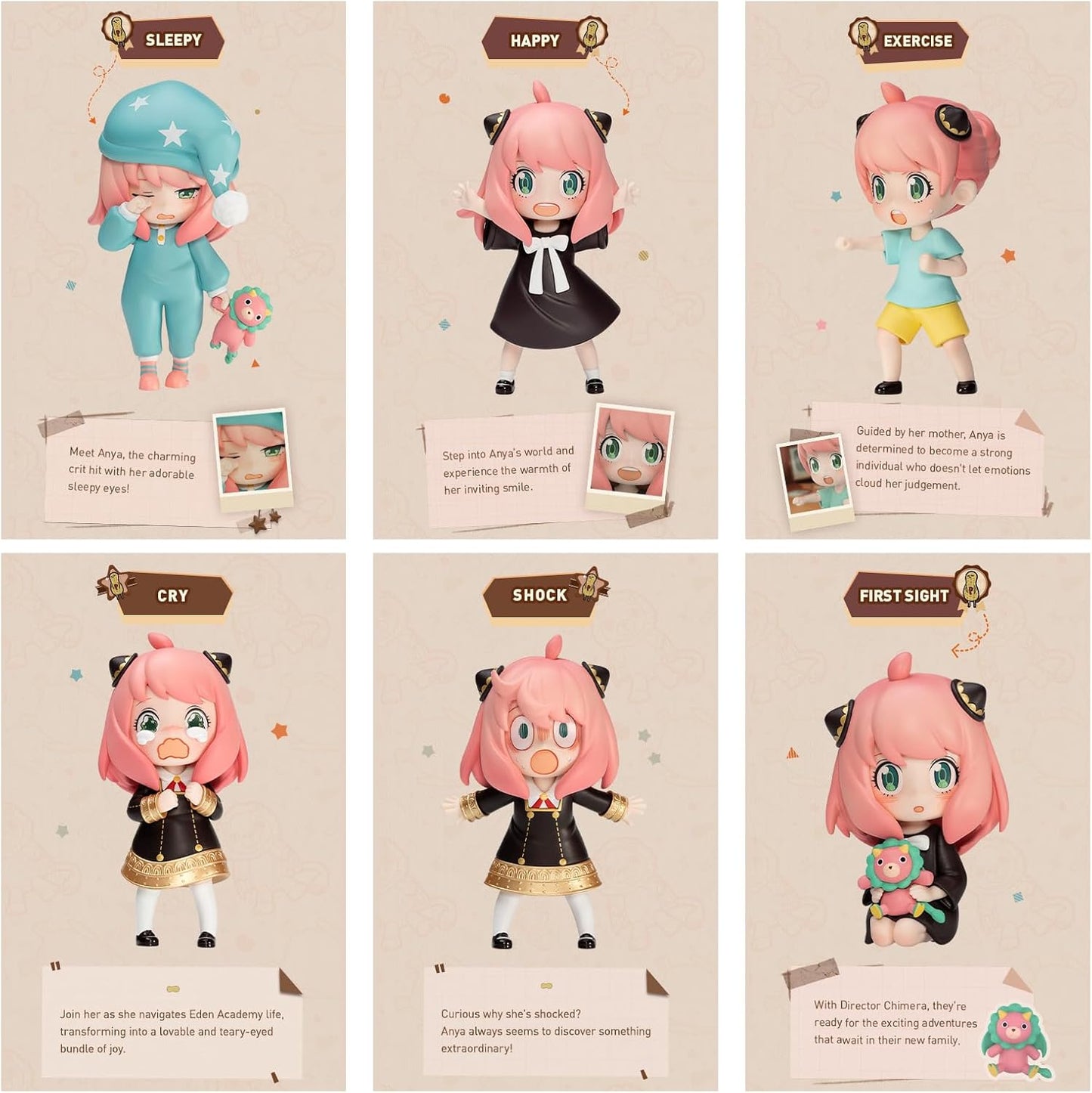 POP MART Spy × Family Anya's Daily Life Series Figures, 6PCs Spy Blind Box Figures, Random Design Action Figures Collectible Toys Home Decorations, Holiday Birthday Gifts, Whole Set
