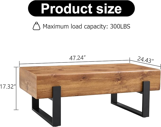 LKTART 47.24'' Modern Rectangle Coffee Table Black Metal Legs for Living Room Dining Room Bedroom Office