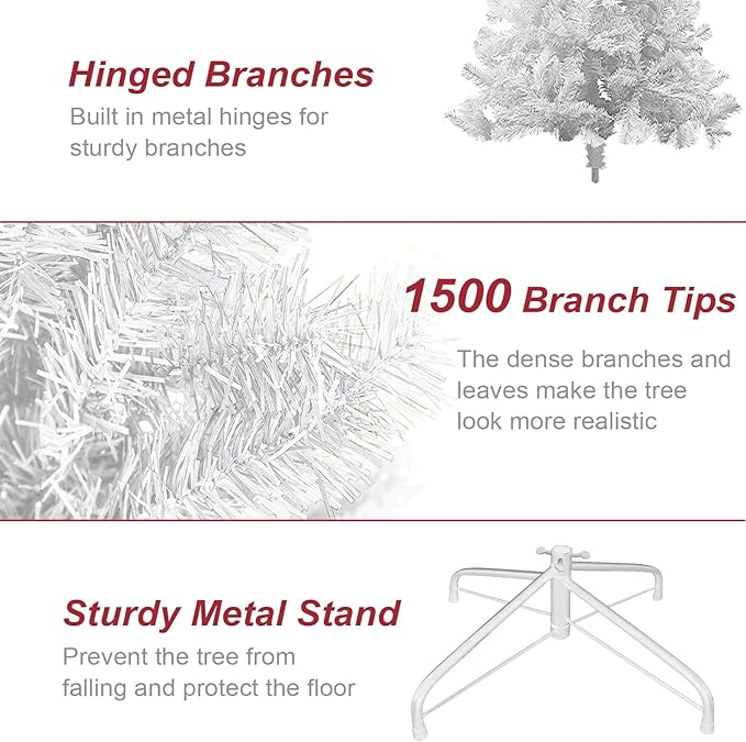 BESTHLS White Christmas Tree 8FT Artificial Christmas Pine Tree with 1500 Branch Tips Metal Stand for Home Holiday Decoration