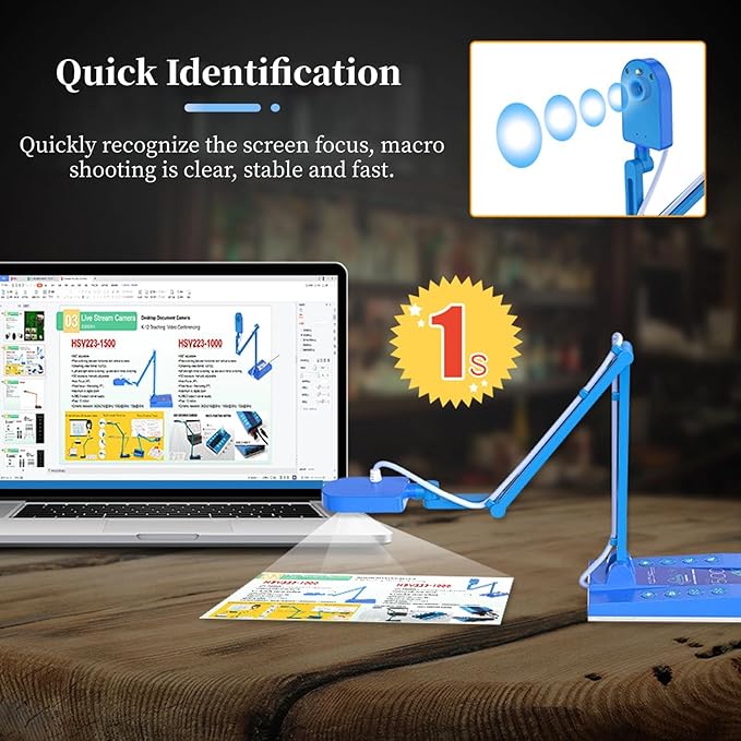 4K USB Document Camera, Quick Recognition Screen Document Webcam 15MP Mirror Mode with LED Light for Live Demo for Remote Teaching