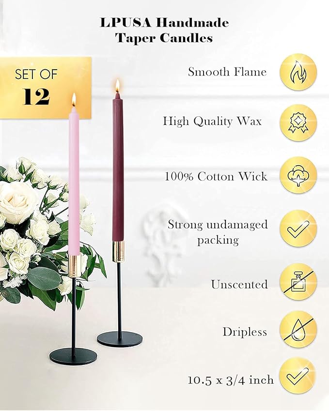 Red Taper Candles Driples Candlesticks Tapered Candles Ideal as Dinner Candle Smokeless and Unscented Long Burning 10.5 inch，Set of 12