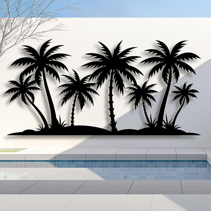 Lunwall Metal Palm Tree Wall Art, Tropical Beach Decor, 30"L x 15"W / 76 x 37cm