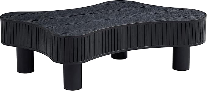 WILLIAMSPACE 42.52" Wooden Coffee Table, Modern Luxury Handcraft Wood Circle Drum Coffee Table for Living Room, Accent Center Table Side Table with Solid Wood Leg for Apartment (Black)