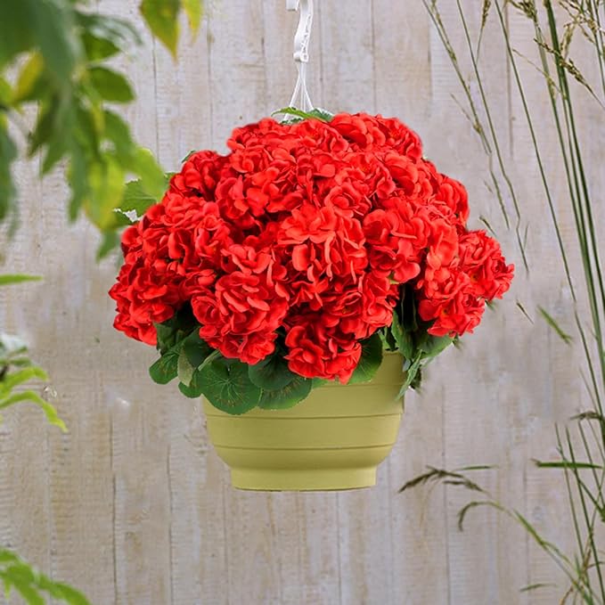 6 Bundles Artificial Flowers for Outdoors, Faux Geraniums Realistic Red Christmas Flowers, Faux Plants Outdoor UV Resistant for Garden Patio Porch Window Box Home Indoor Outdoor Decor (6, Red)