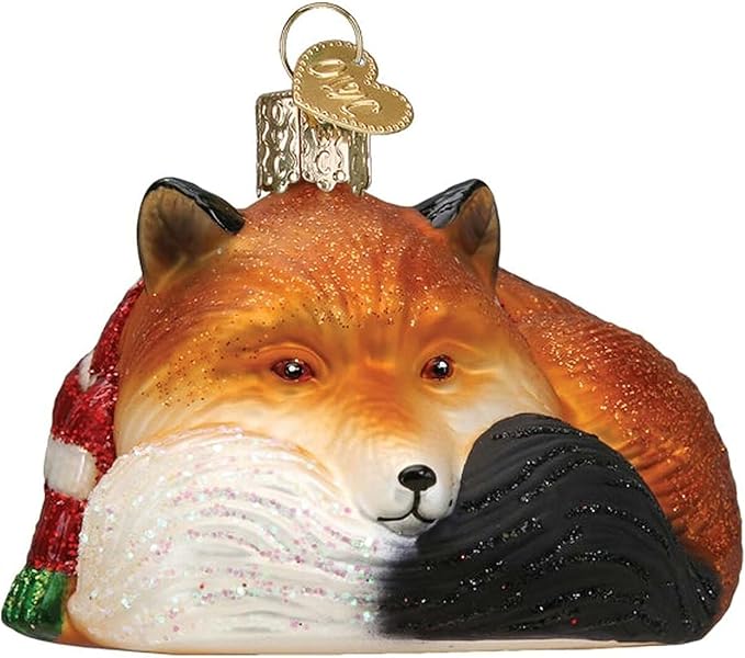 Old World Christmas Cozy Fox Glass Blown Ornament for Christmas Tree, Handcrafted Holiday Decoration, Wildlife Animal Collection