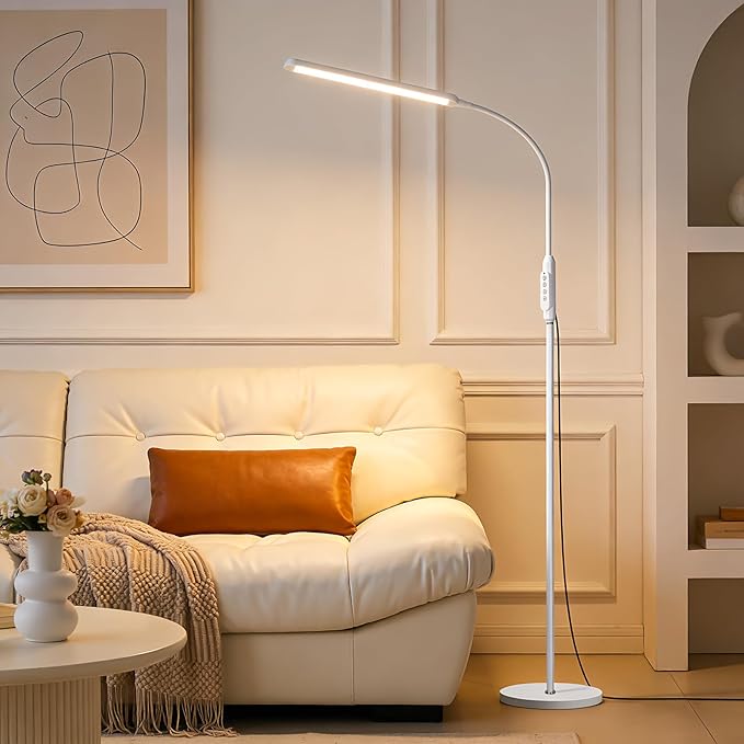 Bright LED Floor Lamps Touch and Remote Dimming for Eyelash Extension Tattoo Manicure Craft Drawing Makeup Living Room Bedroom Office Adjustable Gooseneck Standing Reading Lights esthetician lash lamp