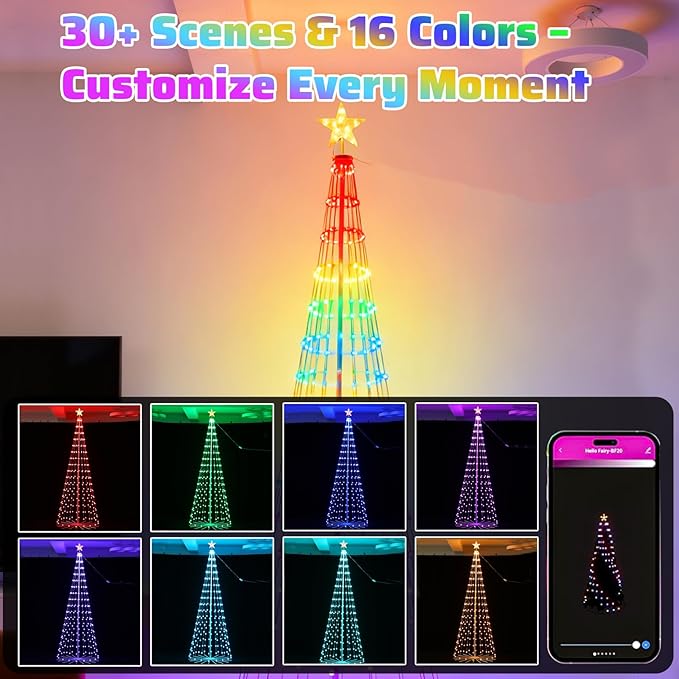Outdoor LED Christmas Tree 10FT, RGB Smart Cone Christmas Tree with Music Sync, APP & Remote Control, DIY Multi-Color Light Show, Waterproof IP44 for Yard Lawn Patio Holiday Decorations