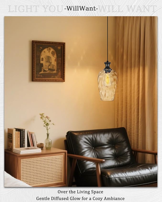Black Pendant Lights Kitchen Island, Modern Farmhouse Hanging Ceiling Light with Hammered Glass for Dining Room Kitchen Sink