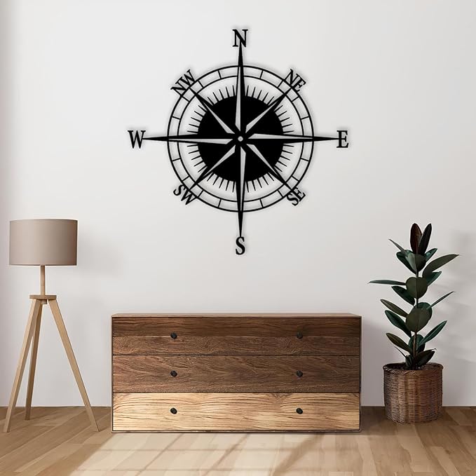 Nautical Compass Rose Decor for Living Room - Black, 39"x39" (100x100cm) Ocean Theme Wall Hanging