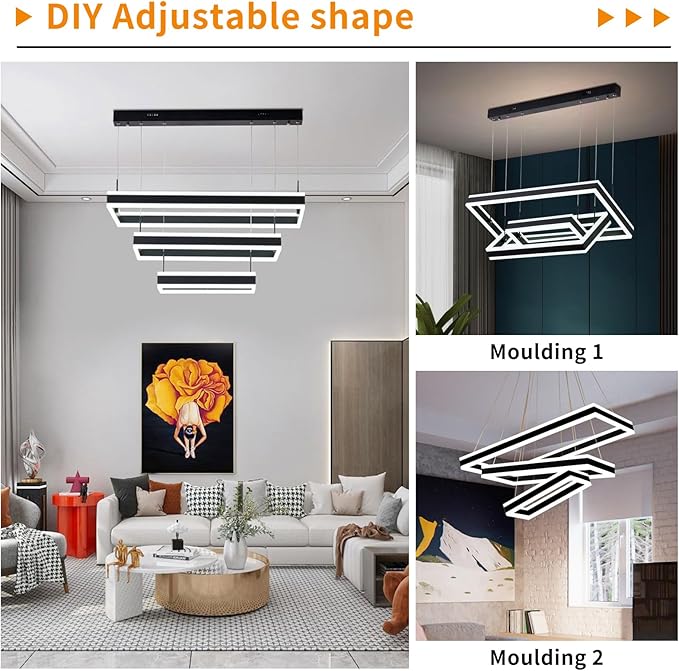 Modern Ceiling Pendant Light, LED Chandelier with Remote Control Dimmable 3 Color Mode & Brightness, Anti-Flicker Pendant Lights Kitchen Island Light Fixture for Dining Room Living Room