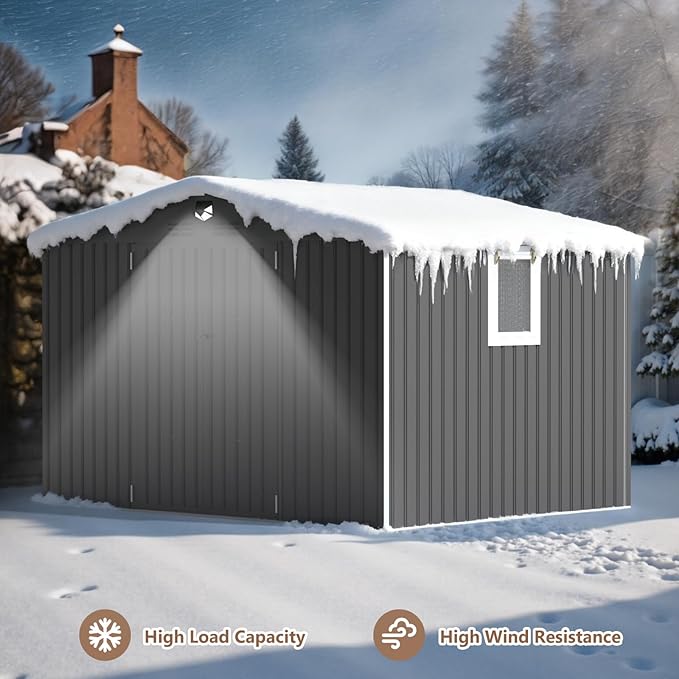 10x8 FT Outdoor Storage Shed, Metal Sheds & Outdoor Storage, Waterproof Sheds with Lockable Doors for Backyard (Black, with Window)