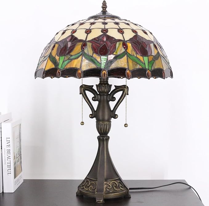 Table Lamp Base Replacement Only, Wide 6.6 Height 24 Inch, Fit for 12, 14, 16, 18 Inch Tiffany Style Stained Glass Lampshade, Dark Bronze Finish, Resin, Pull Chain Switch(O (W6.6H24 Inch))