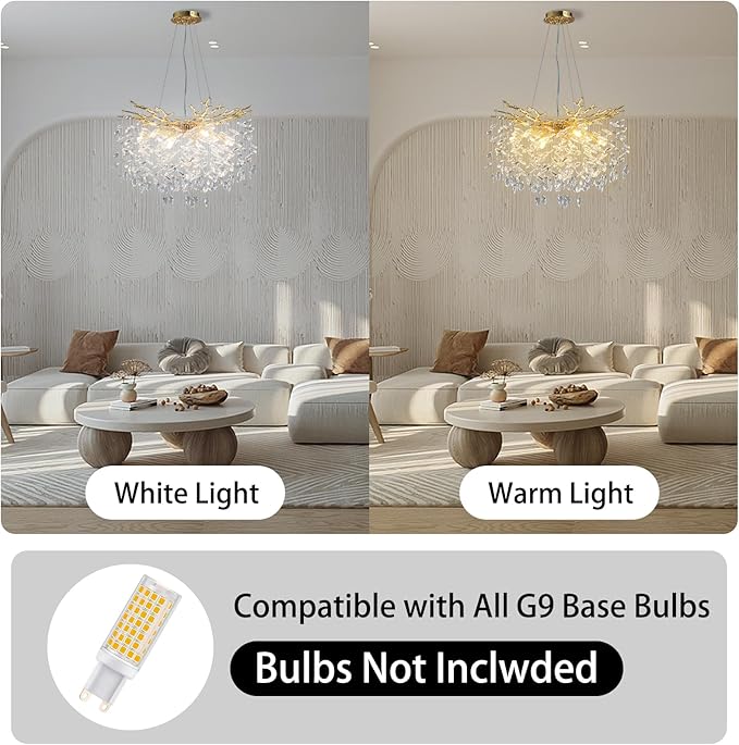 YUYI 23.6" Modern Gold Tree Branch Crystal Chandelier, 8-Light Round Raindrop Pendant Lighting for Dining Room Living Room Bedroom Kitchen Foyer Entryway, Luxury K9 Crystal Statement Light Fixture