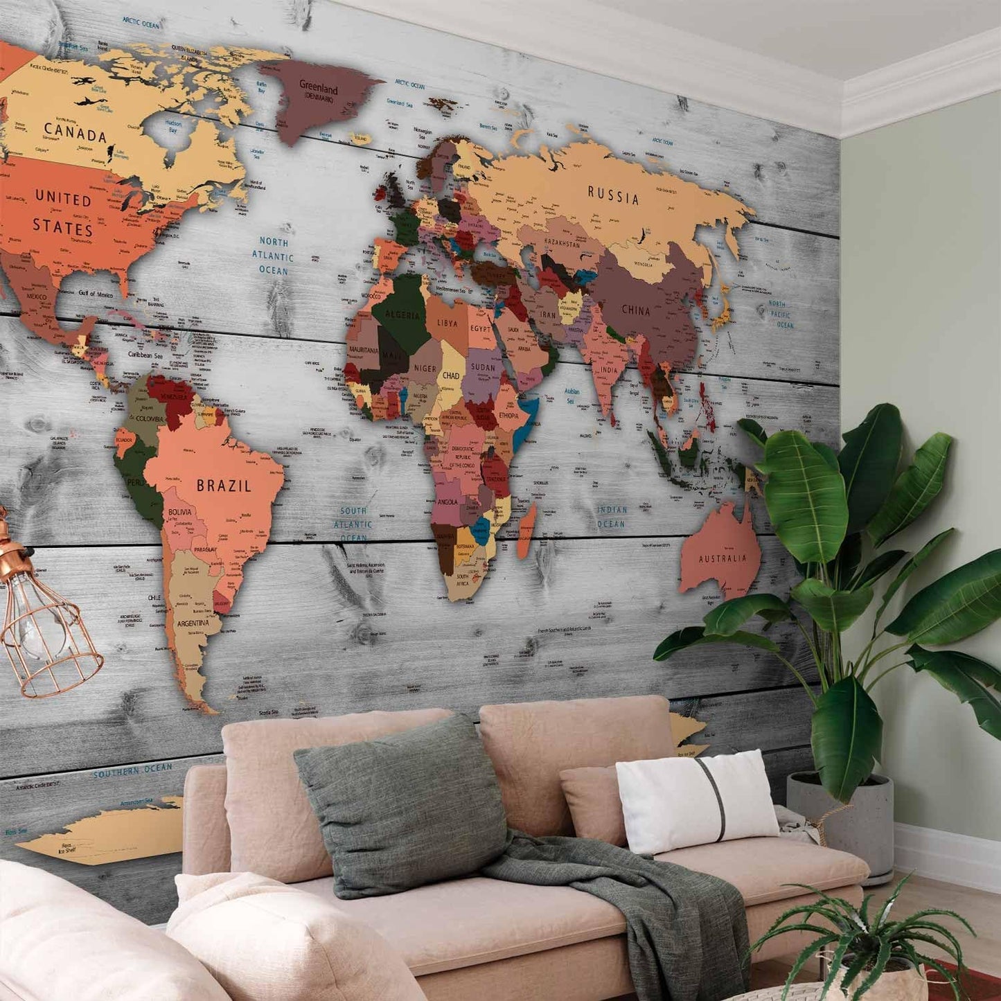 artgeist Premium Wall Mural World Map 157x110 in - XXL Non-Woven Wallpaper Fleece Wall Decor Photo Print Picture Image Design Home Map of The World k-B-0009-a-c