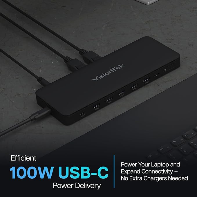 VisionTek VT4600DL Universal Dual 4K Docking Station 100W Charging (USB-A, USB-C)
