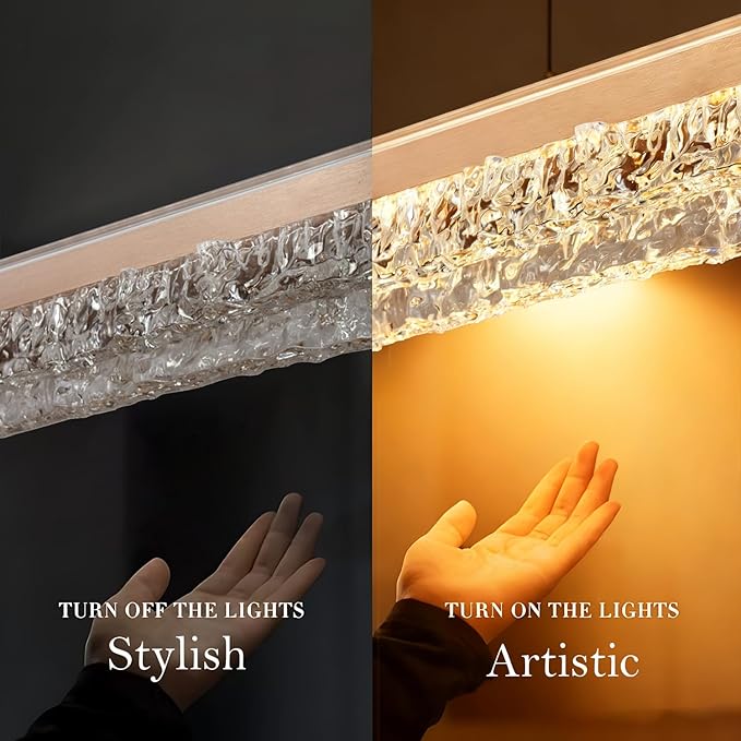 47.24" Linear Chandelier for Dining Room Modern Led Pendant Light Fixtures Dimmable Crystal Island Lights for Kitchen Living Room Office Bar