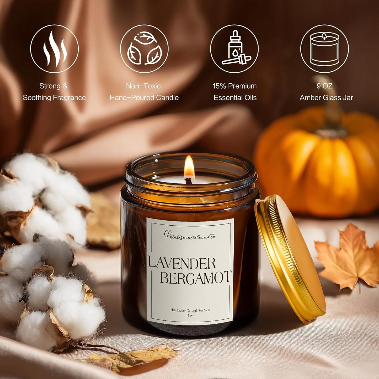 Lavender & Bergamot Scented Candles for Home, Natural Soy Wax Aromatherapy Non Toxic Candle Gifts for Women Men, Home Fragrance Decoration Glass Jar Candle for Meditation and Relaxation (9oz