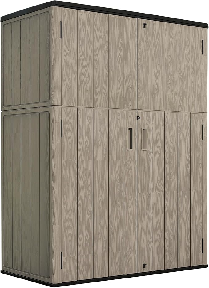 ZZM 57 Cu.ft Outdoor Storage Shed with Floor HDPE Double-Wall Resin Sheds Outdoor Storage, Lockable Weatherproof Storage Cabinet Fit for Garden Tools, Garage can, Bike, Patio Furniture, Coffee