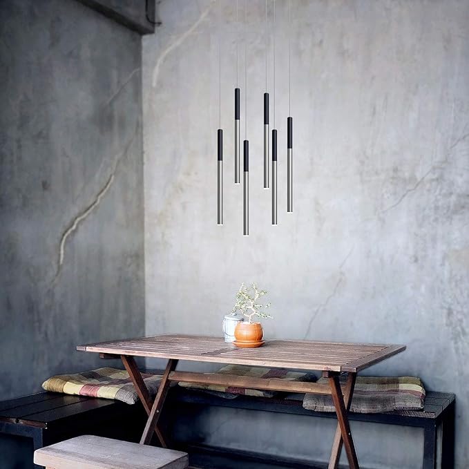 ALTAIR 6 Mini Pendant Lighting Black-Nickel - LED Hanging Light Fixture for Kitchen Island, Bar, Foyer - Cluster Pendants - Dimmable, Adjustable Wire, Lamp Bulb Included