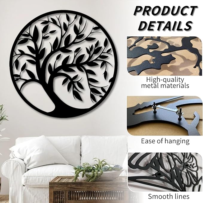 Tree of Life Wall Art,Tree Wall Plaque,Metal Tree of Life Wall Decor,Living,Dining Room Wall Decor(39"×39", Style 4)