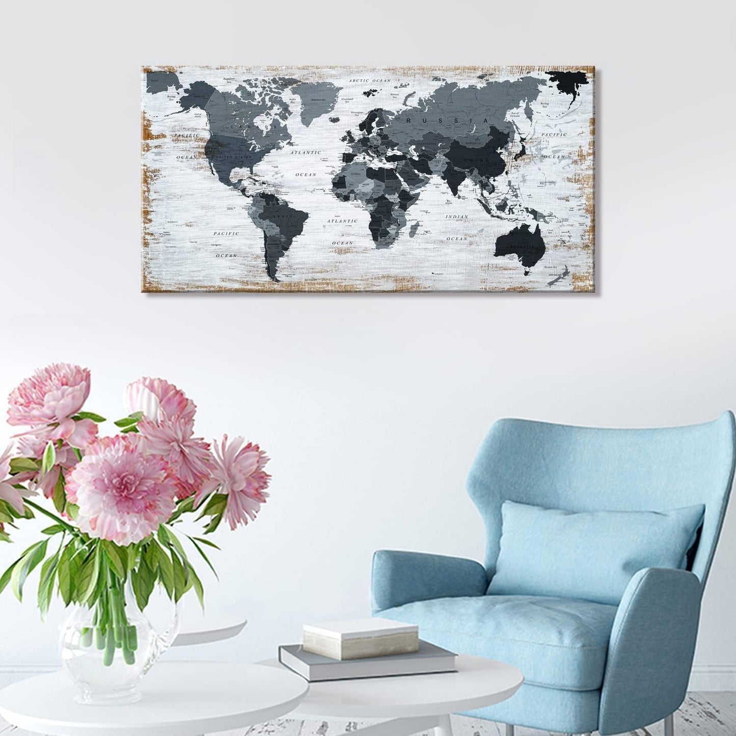 lagre size 36inchx71inch world map Canvas Wall Art Black Wall Decor Office Map of the world Pictures for Living Room Decoration Map Picture Framed Artwork for Home Bedroom Decoration