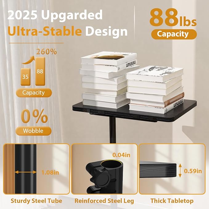TV Tray Table, Adjustable C Shaped End Table for Couch, 360°Swivel Couch Side Tables That Slide Under Couch Desk Tray Tables for Small Space Sofa Bed Living Room Bedroom Bedroom(Black)