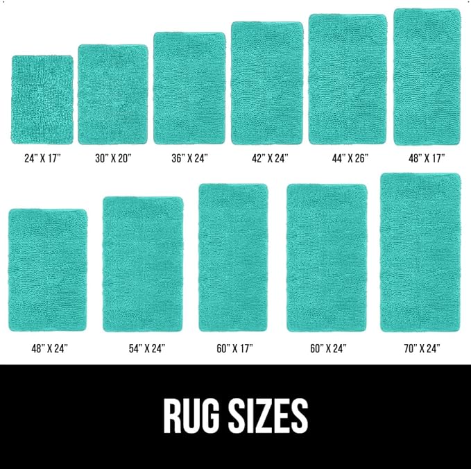 GORILLA GRIP Bath Rug Mat 44x26, Soft Absorbent Chenille, Quick Dry Microfiber Mats, Rubber Backing Washable Shower Floor Rugs, Bathmat Runner, US Designed Bathroom Home Decor Accessories Turquoise